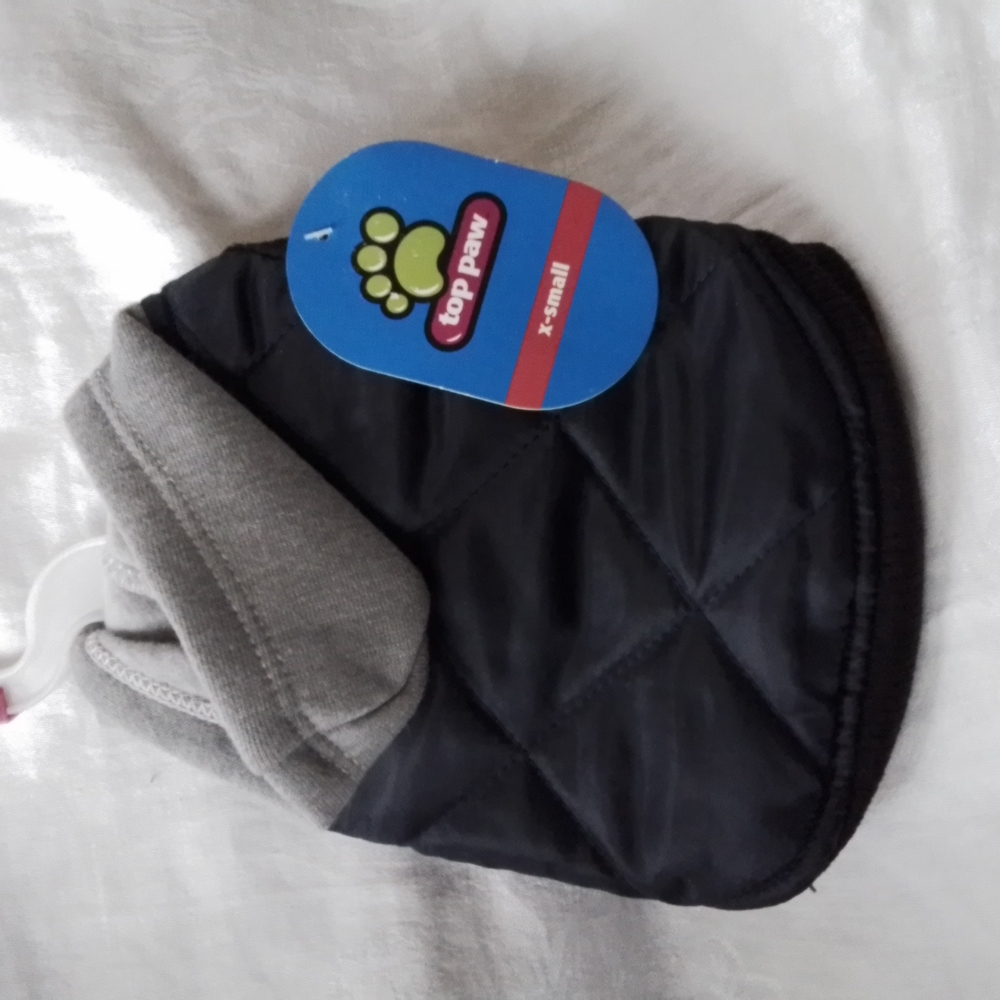 Top Paw Doggie Puffer Hoodie Coat Jacket Navy Blue with gray hood, size XS, New